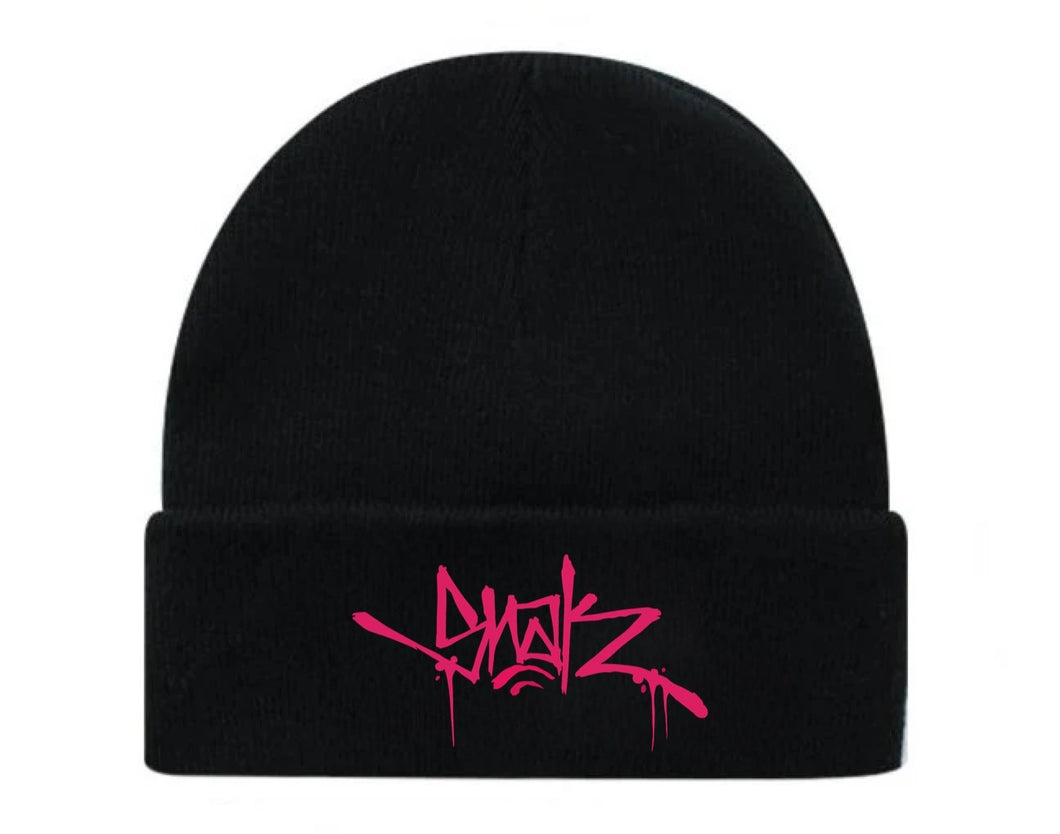 Snak Tag Beanie (Hot Pink on Black)